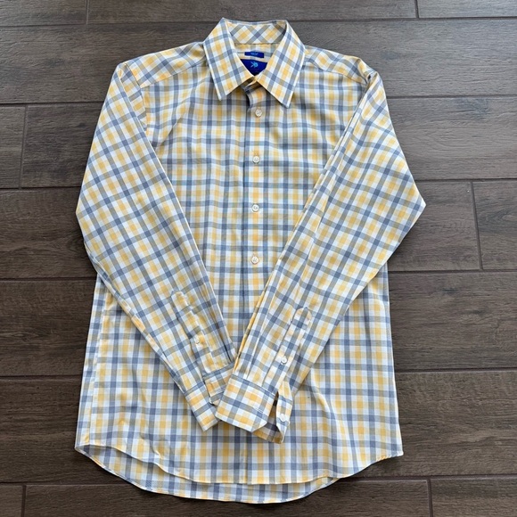 Egara Blue and Yellow Dress Shirt with Plaid Pattern Non iron, slim fit - Picture 1 of 2